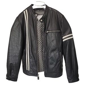 Wilsons Leather M. Julian Motorcycle Jacket White Cafe Stripe Design Regular M